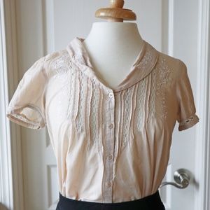 Cotton Beige Button Down Top